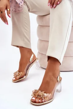 Modne Transparentne Sandałki Z Ozdobami Złote Carmelo