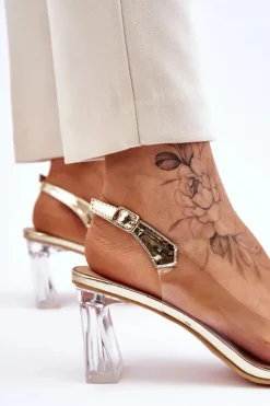 Modne Transparentne Sandałki Z Ozdobami Złote Carmelo