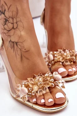 Modne Transparentne Sandałki Z Ozdobami Złote Carmelo