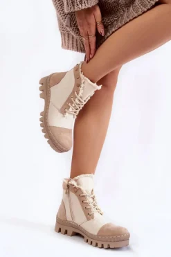 Modne Wiosenne Damskie Botki Trapery Beżowe Claira