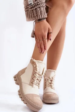 Modne Wiosenne Damskie Botki Trapery Beżowe Claira