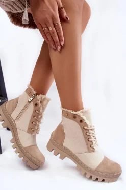 Modne Wiosenne Damskie Botki Trapery Beżowe Claira