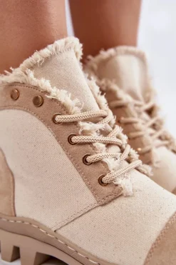 Modne Wiosenne Damskie Botki Trapery Beżowe Claira