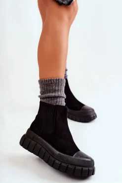 Modne Wsuwane Botki Na Platformie Czarne Jenna