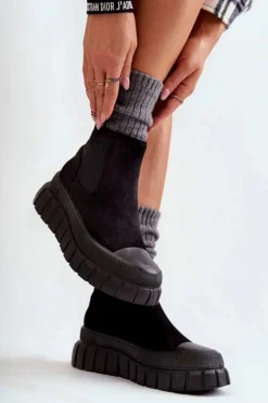 Modne Wsuwane Botki Na Platformie Czarne Jenna