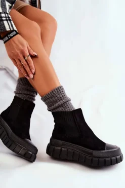 Modne Wsuwane Botki Na Platformie Czarne Jenna