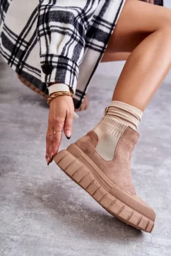 Modne Wsuwane Botki Na Platformie Ciemnobeżowe Jenna