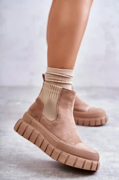 Modne Wsuwane Botki Na Platformie Ciemnobeżowe Jenna