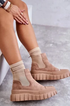 Modne Wsuwane Botki Na Platformie Ciemnobeżowe Jenna