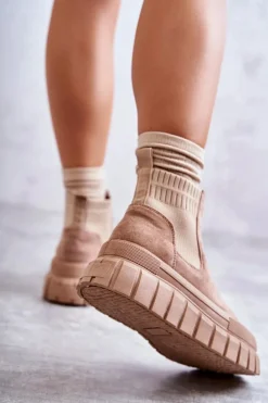 Modne Wsuwane Botki Na Platformie Ciemnobeżowe Jenna