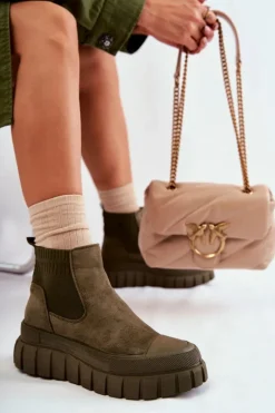 Modne Wsuwane Botki Na Platformie Zielone Jenna