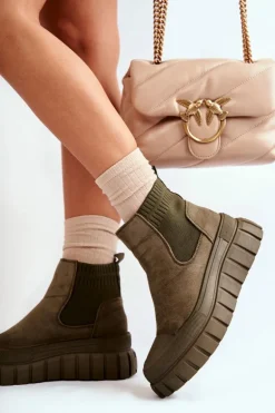 Modne Wsuwane Botki Na Platformie Zielone Jenna