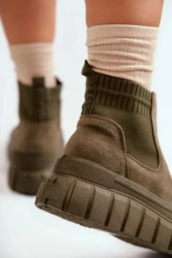 Modne Wsuwane Botki Na Platformie Zielone Jenna