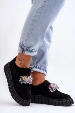 Modne Wsuwane Buty Sportowe Półbuty Z Ozdobą Czarne Desire