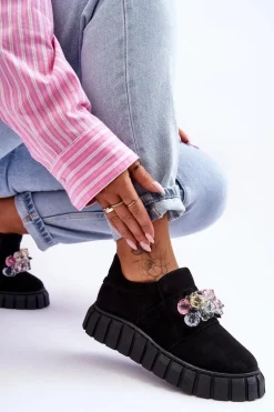 Modne Wsuwane Buty Sportowe Półbuty Z Ozdobą Czarne Desire