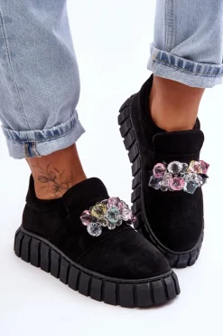 Modne Wsuwane Buty Sportowe Półbuty Z Ozdobą Czarne Desire