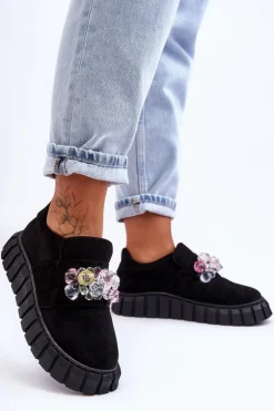 Modne Wsuwane Buty Sportowe Półbuty Z Ozdobą Czarne Desire