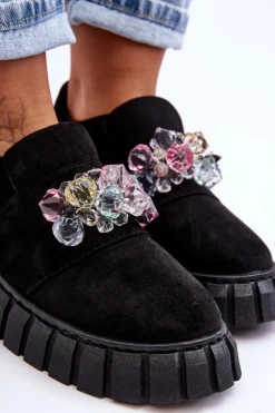 Modne Wsuwane Buty Sportowe Półbuty Z Ozdobą Czarne Desire