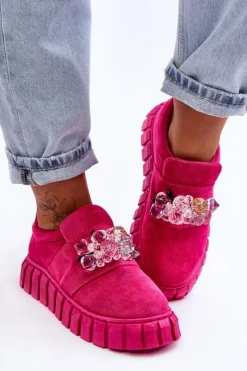 Modne Wsuwane Buty Sportowe Półbuty Z Ozdobą Fuksja Desire
