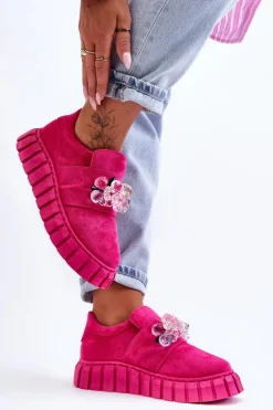 Modne Wsuwane Buty Sportowe Półbuty Z Ozdobą Fuksja Desire