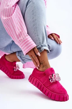 Modne Wsuwane Buty Sportowe Półbuty Z Ozdobą Fuksja Desire