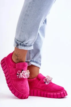Modne Wsuwane Buty Sportowe Półbuty Z Ozdobą Fuksja Desire