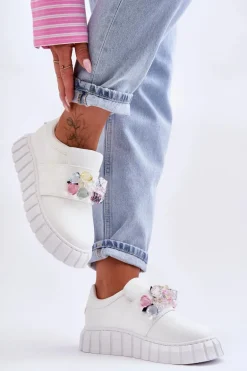 Modne Wsuwane Buty Sportowe Półbuty Z Ozdobą Białe Desire