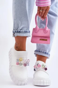 Modne Wsuwane Buty Sportowe Półbuty Z Ozdobą Białe Desire