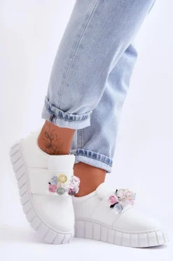 Modne Wsuwane Buty Sportowe Półbuty Z Ozdobą Białe Desire