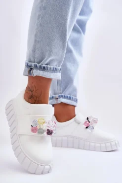 Modne Wsuwane Buty Sportowe Półbuty Z Ozdobą Białe Desire
