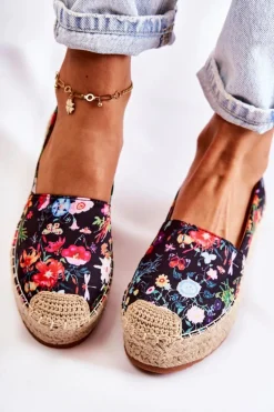 Modne Wsuwane Espadryle W Kwiaty Czarne Morice