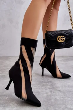 Modne Wysokie Damskie Botki Na Szpilce Czarne Deyna