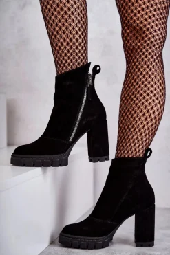 Modne Zamszowe Botki Na Obcasie Laura Messi 2509 Czarne