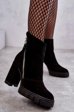 Modne Zamszowe Botki Na Obcasie Laura Messi 2509 Czarne