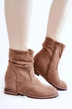 Modne Zamszowe Botki Na Ukrytym Koturnie Beżowe Finney