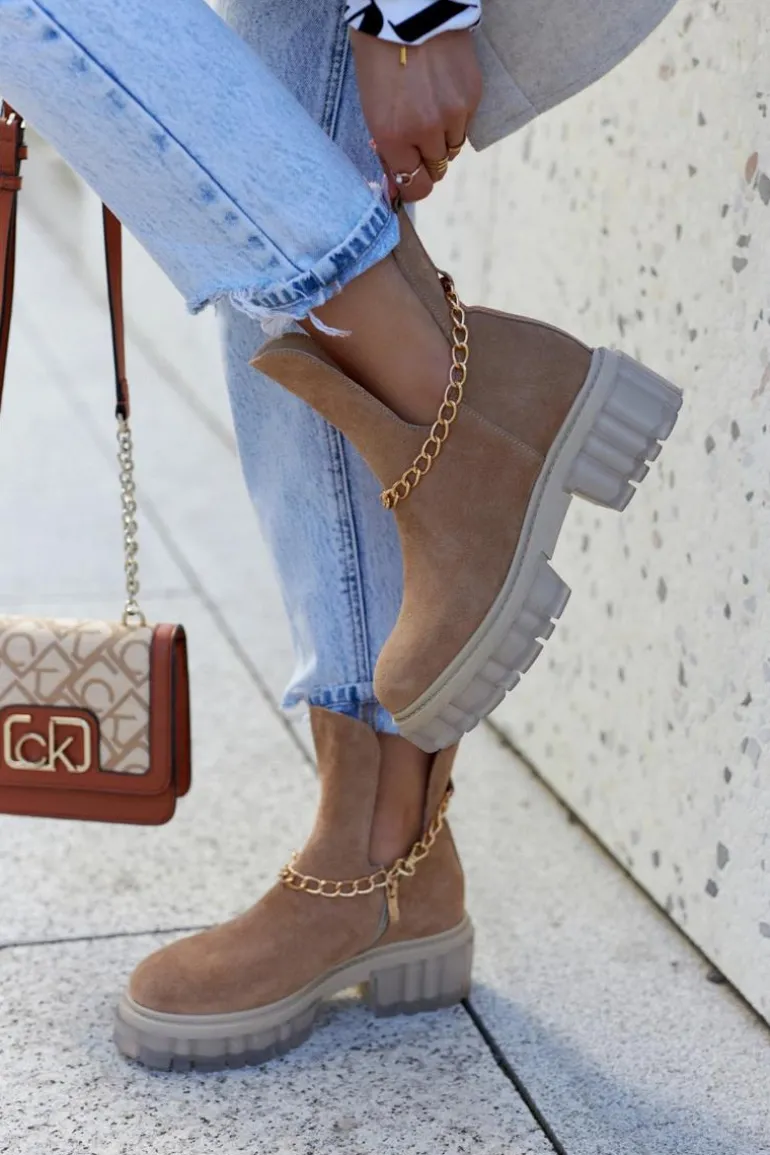 Modne Zamszowe Botki Z Wycięciem Camel Lemar Forget Me