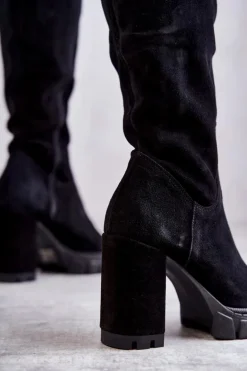 Modne Zamszowe Kozaki Muszkieterki Czarne Estrela