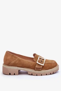 Modne Zamszowe Mokasyny Ciemnobeżowe Eloisa