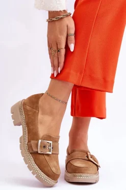 Modne Zamszowe Mokasyny Ciemnobeżowe Eloisa