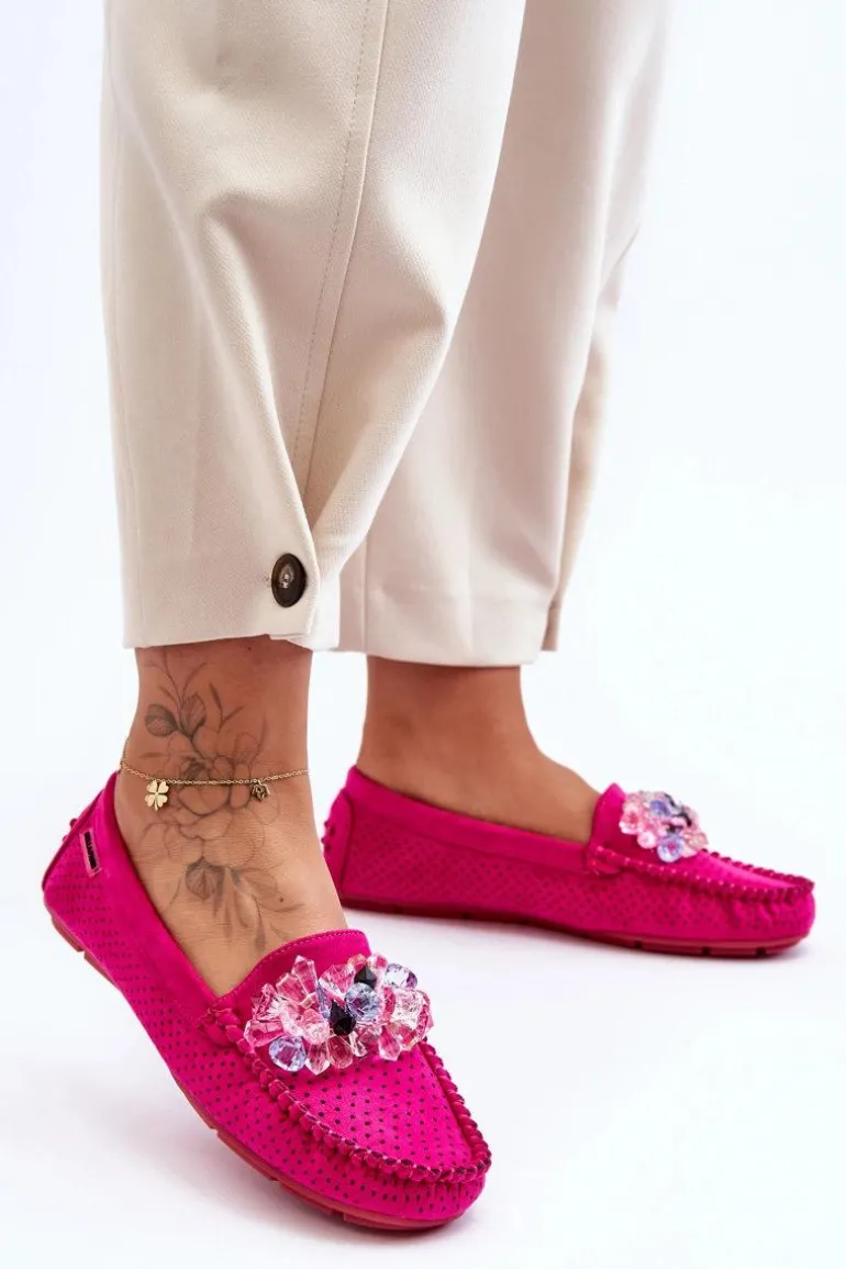 Modne Zamszowe Mokasyny Z Ozdobami Fuksja Delima