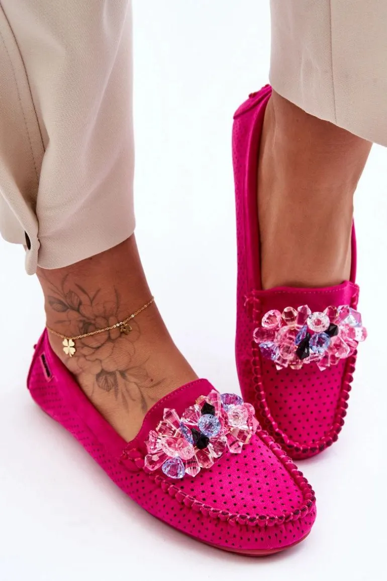 Modne Zamszowe Mokasyny Z Ozdobami Fuksja Delima