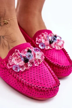Modne Zamszowe Mokasyny Z Ozdobami Fuksja Delima