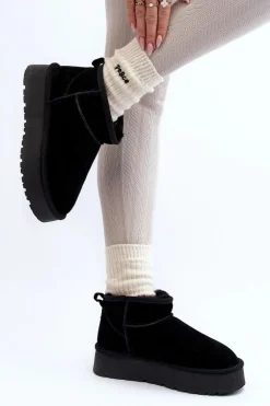 Modne Zamszowe Niskie Śniegowce Czarne Nucca