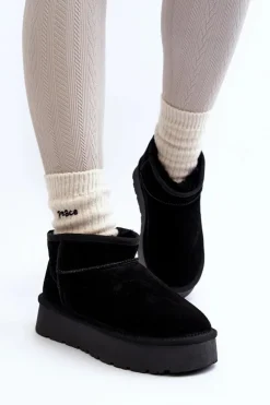 Modne Zamszowe Niskie Śniegowce Czarne Nucca