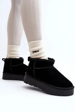 Modne Zamszowe Niskie Śniegowce Czarne Nucca