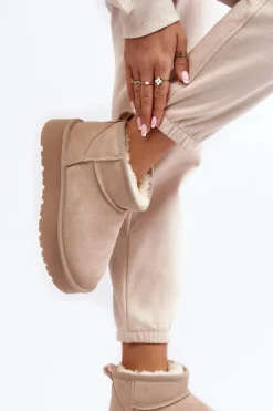 Modne Zamszowe Niskie Śniegowce Jasnobeżowe Nucca