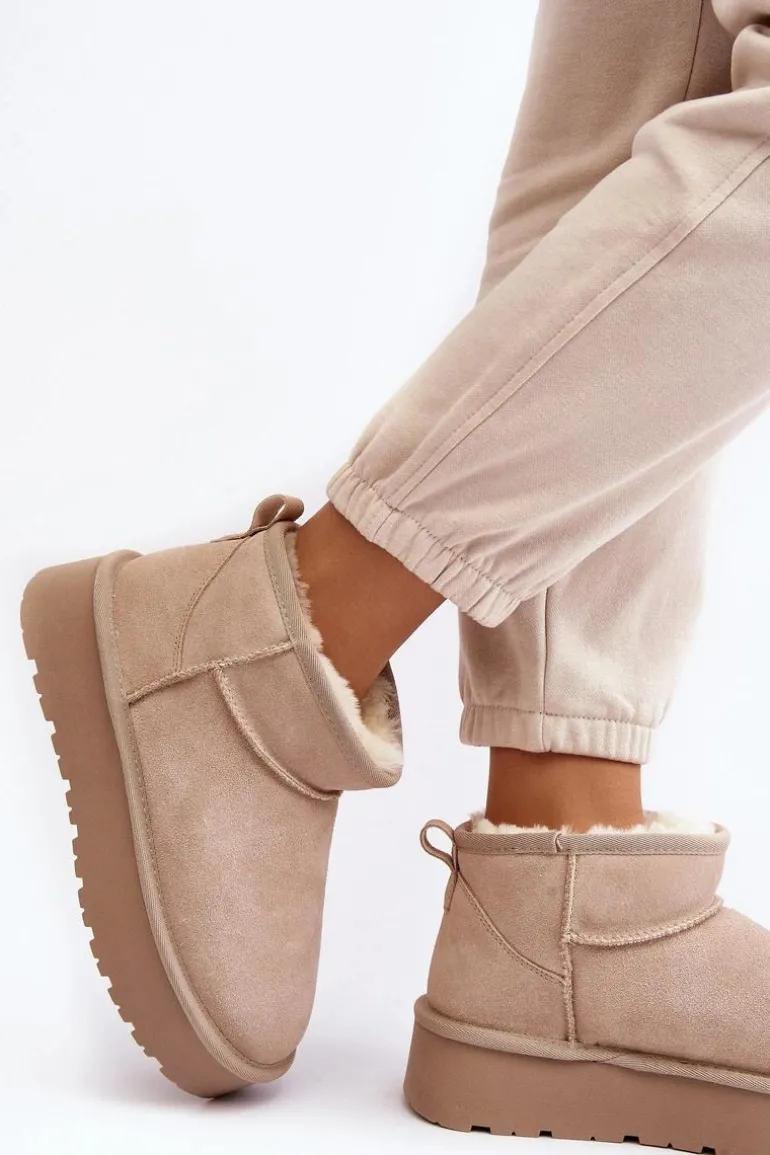 Modne Zamszowe Niskie Śniegowce Jasnobeżowe Nucca