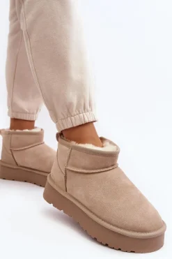 Modne Zamszowe Niskie Śniegowce Jasnobeżowe Nucca