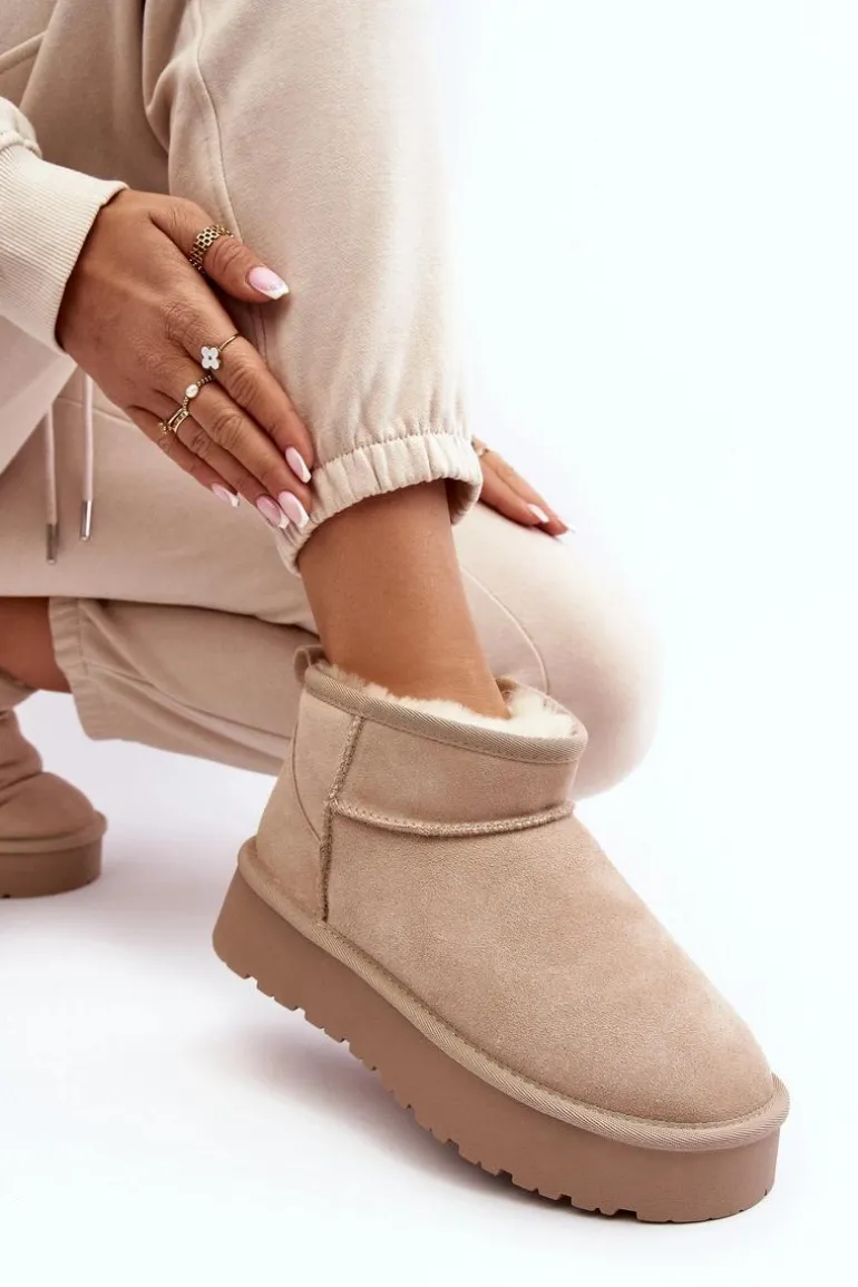 Modne Zamszowe Niskie Śniegowce Jasnobeżowe Nucca