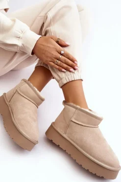 Modne Zamszowe Niskie Śniegowce Jasnobeżowe Nucca